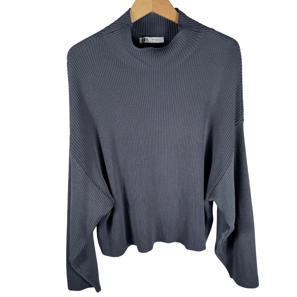 Zara Ribbed Mock Neck Cableknit Sweater Womens XL Grey 0014/010/485